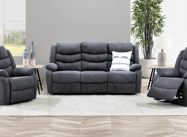 Sorrento 3 and 2 Seater Fabric Recliner Sofa Grey - Image 9
