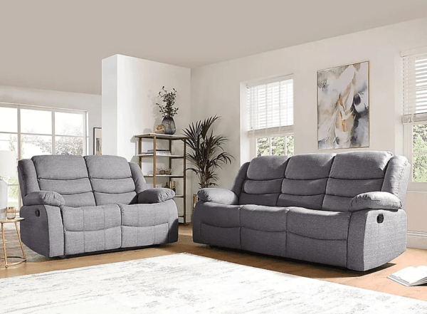 Sorrento 3 and 2 Seater Fabric Recliner Sofa Grey - Image 10
