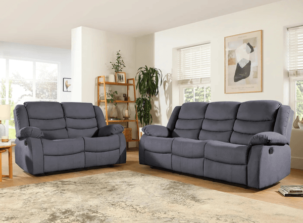Sorrento 3 and 2 Seater Fabric Recliner Sofa Grey - Image 2